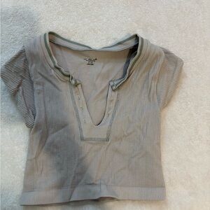 Urban Outfitters Ribbed V-Neck Crop Top in Beige